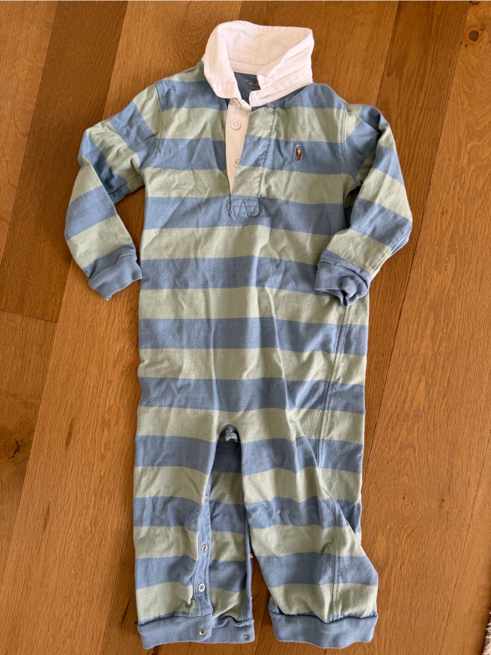 Ralph Lauren Striped Baby Romper in Light Blue & Sage